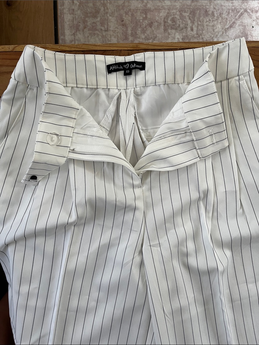Pinstripe Two-Piece Vest and Wide-Leg Pant Set - White with Black Pinstripes - Picture 5 of 5